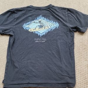 Ripcurl Heathered Black Graphic Youth Large T-Shirt with Surfing Skeleton Design